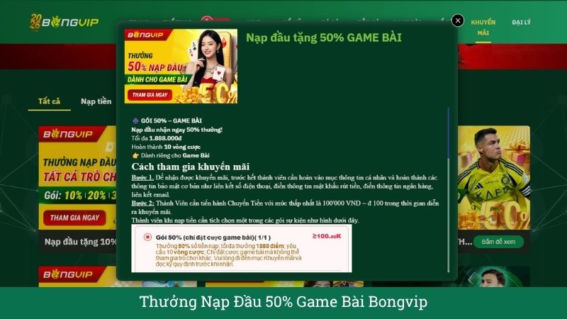 Khuyến Mãi Nạp Đầu Game Bài Bongvip – Tặng Ngay 50% Lên Đến 1.888.000 VNĐ